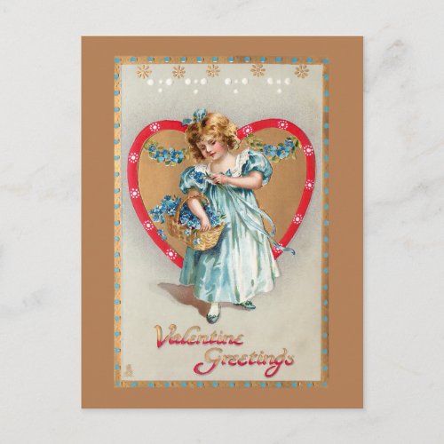 Vintage Child with Valentine Heart Holiday Postcard