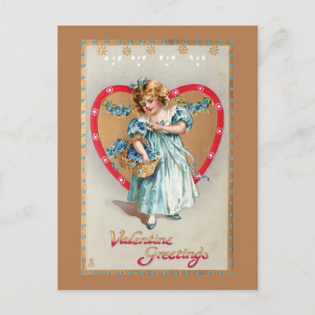 Vintage Child with Valentine Heart Holiday Postcard (Front)