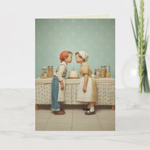 Vintage Childhood Birthday Kitchen Scene Card