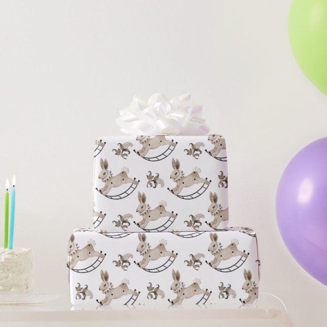 Vintage Childhood Bunny Rocking Horse Wrapping Paper (Party Gifts)