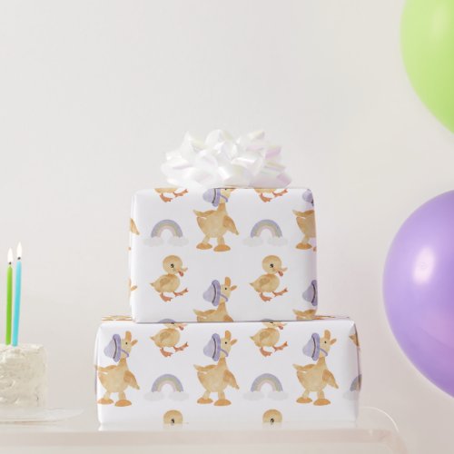 Vintage Childhood Ducks Rainbow Wrapping Paper