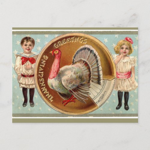 Vintage Children And a Turkey Postcard