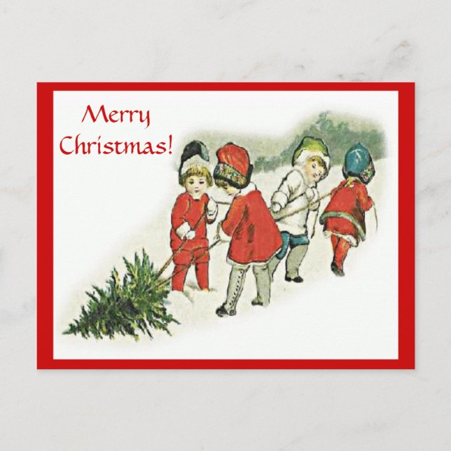 Vintage Children and Christmas Tree Postcards (Front)