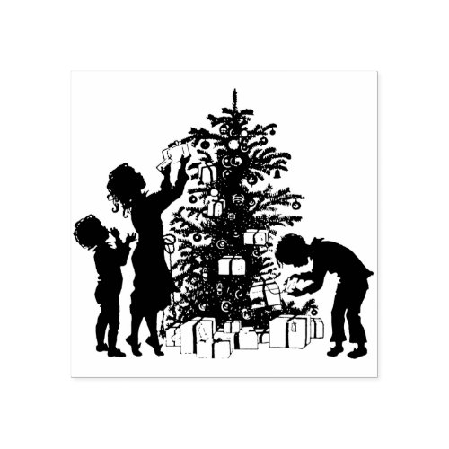 Vintage Children and Christmas Tree Rubber Stamp