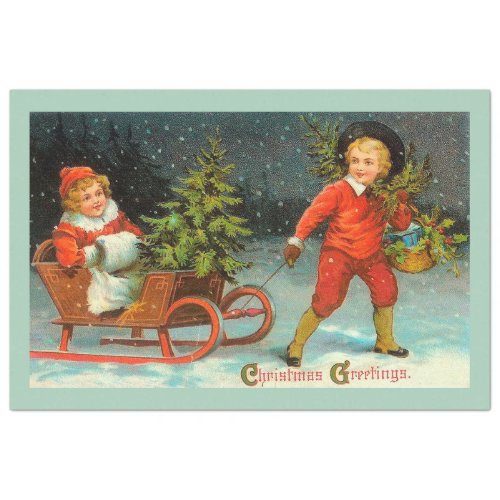 Vintage Children And Christmas Tree Tissue Paper