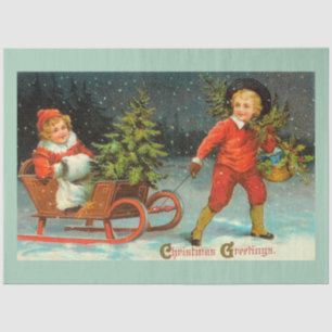 Vintage Children And Christmas Tree Tissue Paper