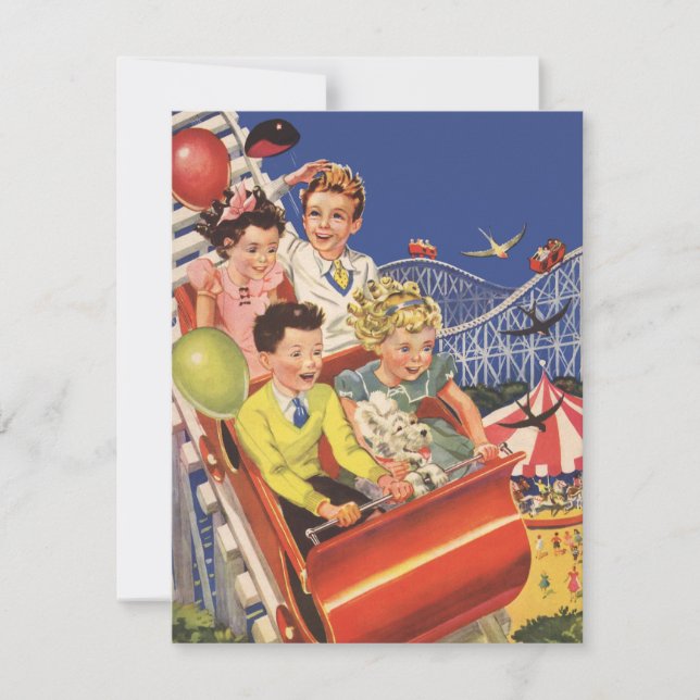 Vintage Children and Dog Roller Coaster Invitation (Front)