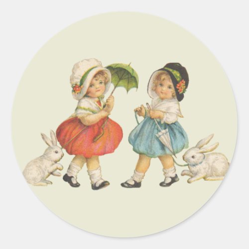 Vintage Children and Rabbits Classic Round Sticker