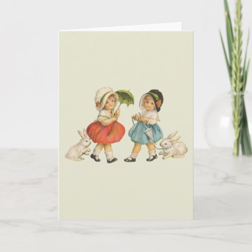 Vintage Children and Rabbits Holiday Card