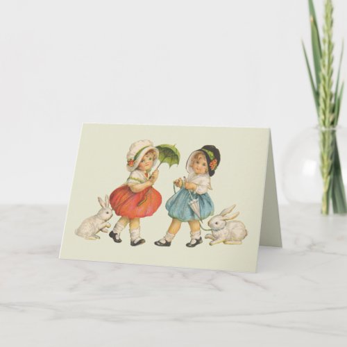 Vintage Children and Rabbits Holiday Card