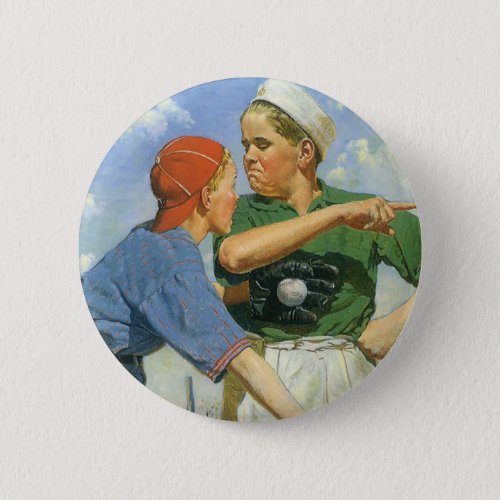 Vintage Children and Sports Boys Playing Baseball Button