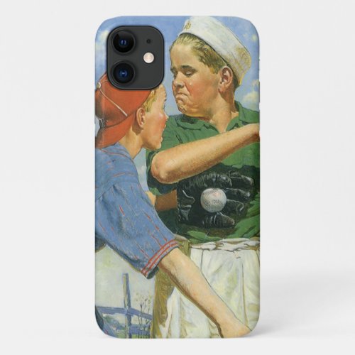 Vintage Children and Sports Boys Playing Baseball iPhone 11 Case
