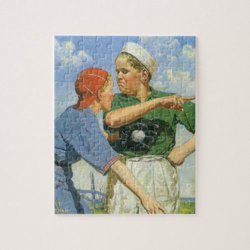 Vintage Children and Sports Boys Playing Baseball Jigsaw Puzzle