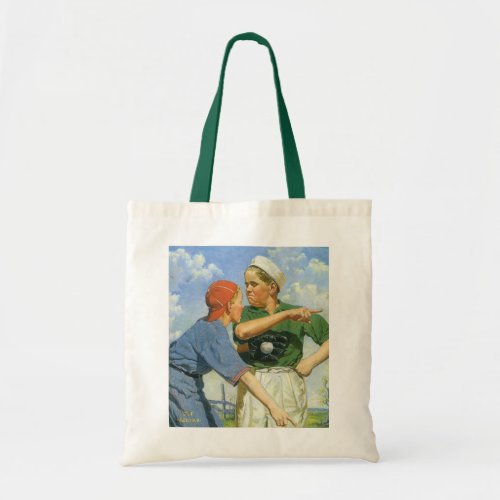 Vintage Children and Sports Boys Playing Baseball Tote Bag