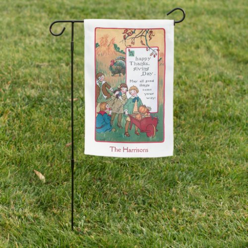 Vintage Children and Thanksgiving Greeting Garden Flag