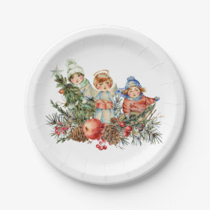 Vintage Children and the Angel of Christmas Paper Plates