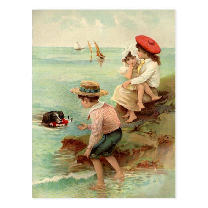 Vintage Children At The Beach Postcard