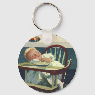 Vintage Children, Baby Sleeping Highchair Kitchen Keychain