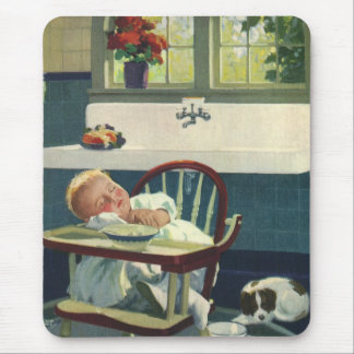 Vintage Children, Baby Sleeping Highchair Kitchen Mouse Pad