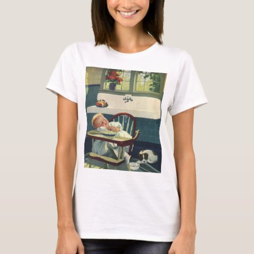 Vintage Children Baby Sleeping Highchair Kitchen T_Shirt