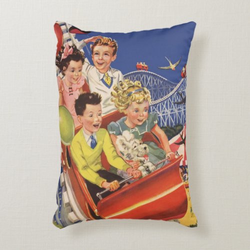 Vintage Children Balloons Dog Roller Coaster Ride Accent Pillow