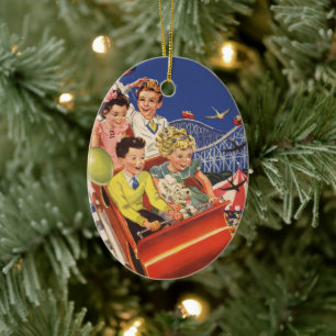 Vintage Children Balloons Dog Roller Coaster Ride Ceramic Ornament
