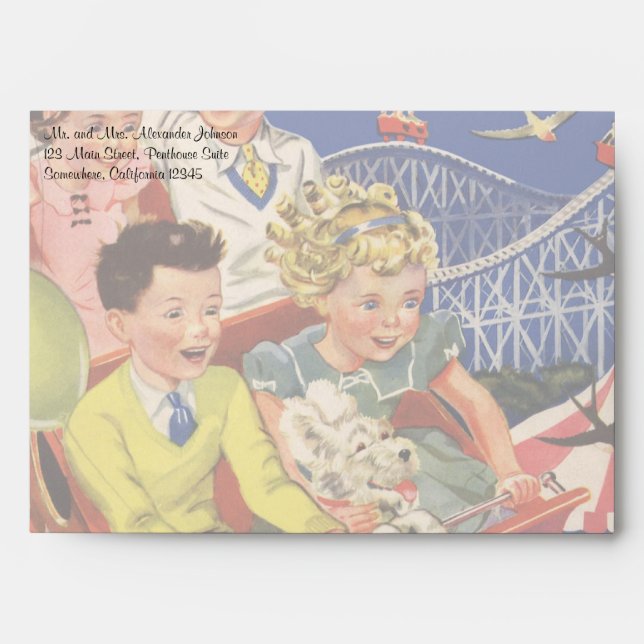Vintage Children Balloons Dog Roller Coaster Ride Envelope (Front)