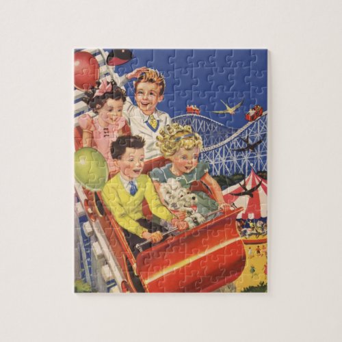 Vintage Children Balloons Dog Roller Coaster Ride Jigsaw Puzzle