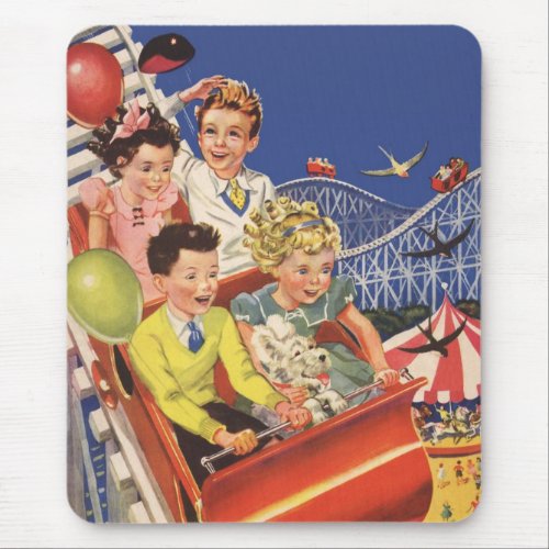 Vintage Children Balloons Dog Roller Coaster Ride Mouse Pad