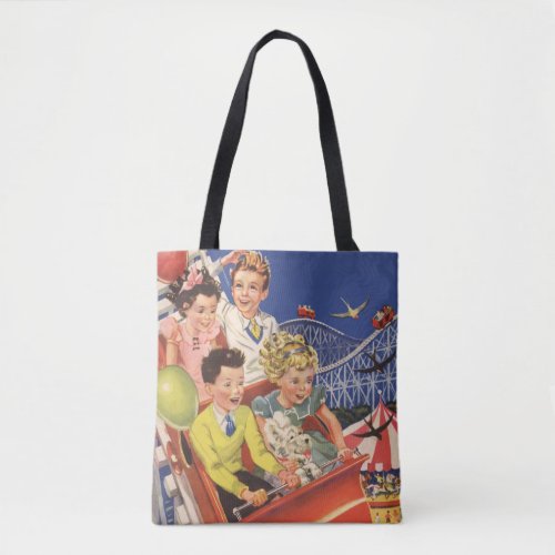 Vintage Children Balloons Dog Roller Coaster Ride Tote Bag