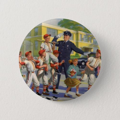Vintage Children Baseball Players Crossing Guard Button