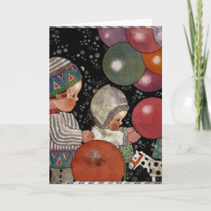 Vintage Children Birthday Party, Balloons and Toys Card