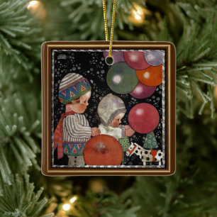 Vintage Children Birthday Party, Balloons and Toys Ceramic Ornament