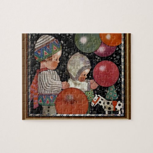 Vintage Children Birthday Party Balloons and Toys Jigsaw Puzzle