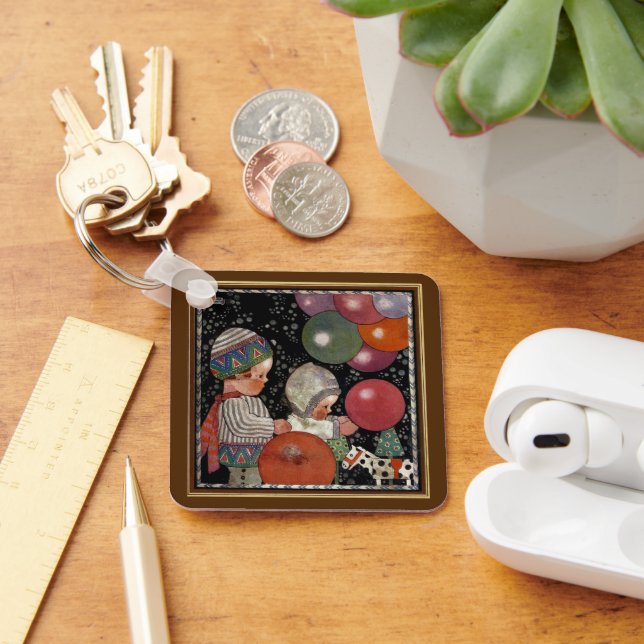 Vintage Children Birthday Party, Balloons and Toys Keychain (Desk)