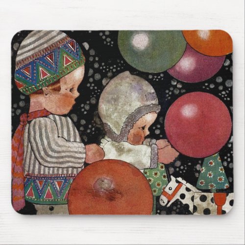 Vintage Children Birthday Party Balloons and Toys Mouse Pad