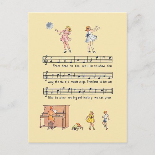 Vintage Children Book Music Score From Head to Toe Postcard