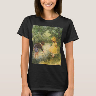 Vintage Children, Boy and Girl Playing by Creek T-Shirt