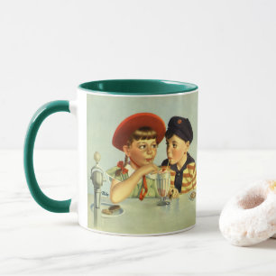 Vintage Children, Boy and Girl Sharing a Shake Mug