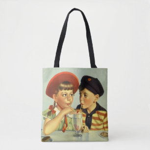 Vintage Children, Boy and Girl Sharing a Shake Tote Bag