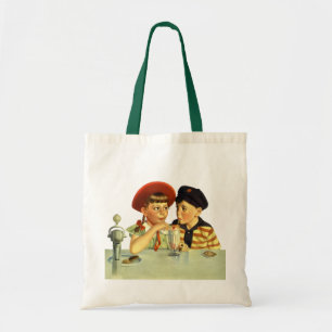 Vintage Children, Boy and Girl Sharing a Shake Tote Bag