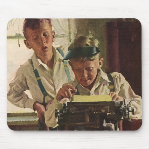 Vintage Children Boy Newspaper Journalists Writer Mouse Pad