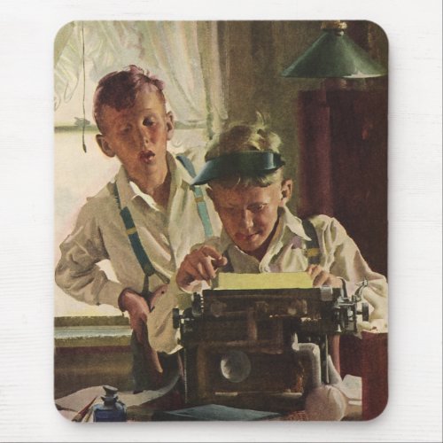 Vintage Children Boy Newspaper Journalists Writer Mouse Pad