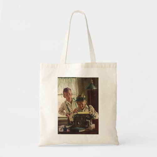 Vintage Children Boy Newspaper Journalists Writer Tote Bag