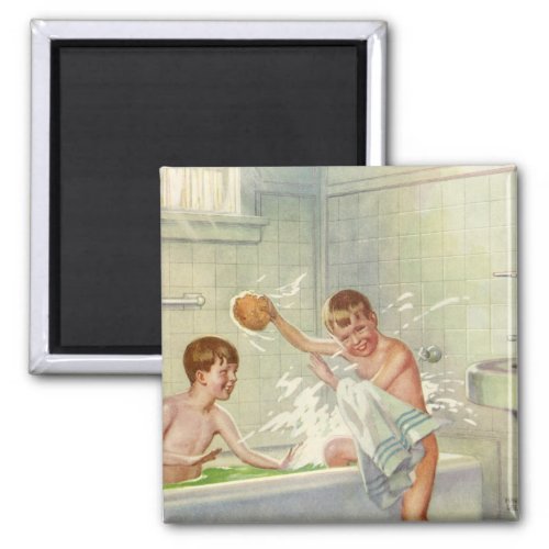 Vintage Children Boys Brothers Splashing in Tub Magnet