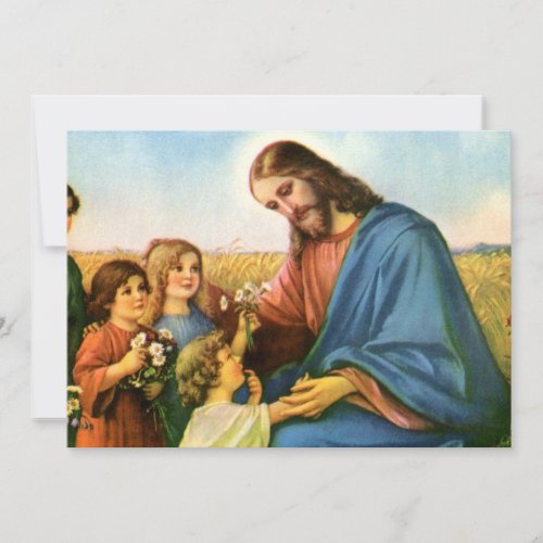 Vintage Children Bring Flowers to Jesus Christ