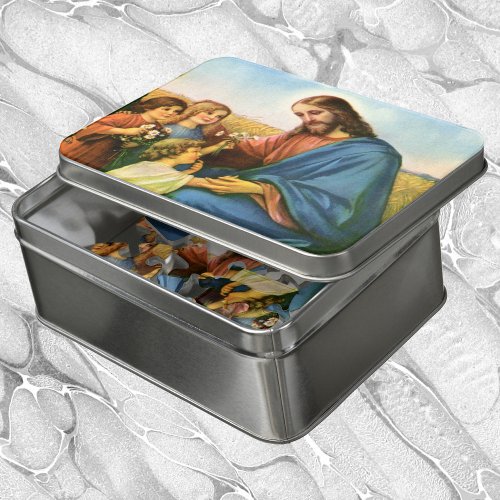 Vintage Children Bring Flowers to Jesus Christ Jigsaw Puzzle