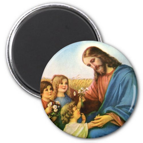 Vintage Children Bring Flowers to Jesus Christ Magnet