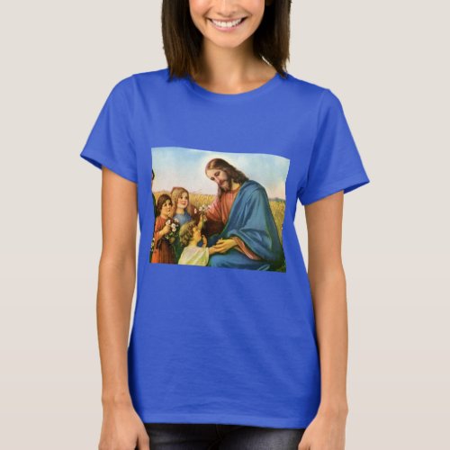Vintage Children Bring Flowers to Jesus Christ T_Shirt