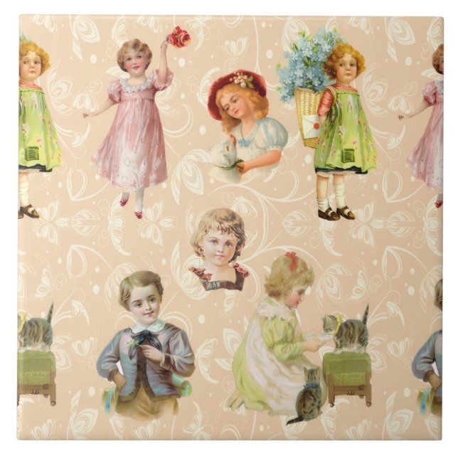 Vintage Children Ceramic Tile (Front)